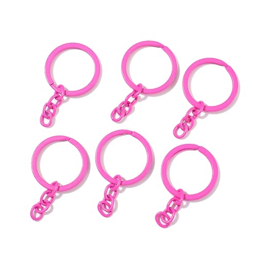 Schlüsselringe aus Legierung, 30 mm, mit Kette, Bonbonfarbe, Schlüsselanhänger, Ringe, Verbindungsstück für DIY, Kunst, Handwerk, Schlüssel, Gliederzubehör, 5 Stück (Rosarot) von AGCFABS