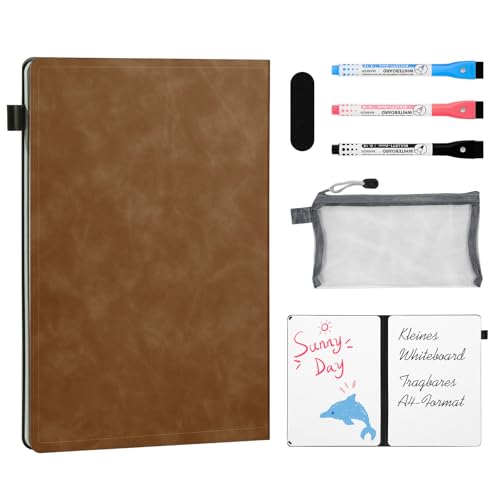 AGM A4 Mini Whiteboard, Kleines Whiteboard, tragbare Schreibtafel mit 3 Farbstiften, Radiergummi und Netzbeutel für Büro, Arbeitszimmer, Klassenzimmer und Zuhause – Braun AGM A4 Mini Whiteboard, Kleines Whiteboard, tragbare Schreibtafel mit 3 Farbstiften, Radiergummi und Netzbeutel für Büro, Arbeitszimmer, Klassenzimmer und Zuhause – Braun von AGM