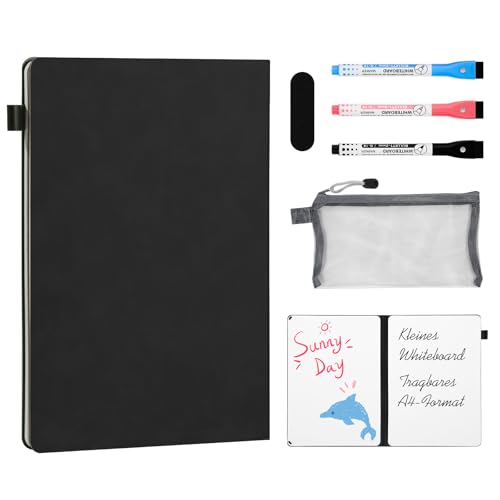 AGM A4 Mini Whiteboard, Kleines Whiteboard, tragbare Schreibtafel mit 3 Farbstiften, Radiergummi und Netztasche für Büro, Arbeitszimmer, Klassenzimmer und Zuhause – Schwarz AGM A4 Mini Whiteboard, Kleines Whiteboard, tragbare Schreibtafel mit 3 Farbstiften, Radiergummi und Netztasche für Büro, Arbeitszimmer, Klassenzimmer und Zuhause – Schwarz von AGM