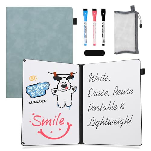 AGM A4 Mini Whiteboard, Kleines Whiteboard, tragbarer Schreibblock mit 3 Farbstiften, Radiergummi und Netzbeutel für Büro, Arbeitszimmer, Klassenzimmer und Zuhause – Marineblau von AGM