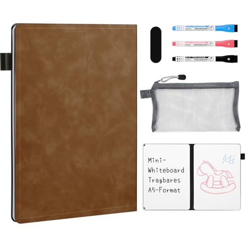 AGM A5 Mini Whiteboard, Kleines Whiteboard, tragbare Schreibtafel mit 3 Farbstiften, Radiergummi und Netzbeutel für Büro, Arbeitszimmer, Klassenzimmer und Zuhause – Braun AGM A5 Mini Whiteboard, Kleines Whiteboard, tragbare Schreibtafel mit 3 Farbstiften, Radiergummi und Netzbeutel für Büro, Arbeitszimmer, Klassenzimmer und Zuhause – Braun von AGM