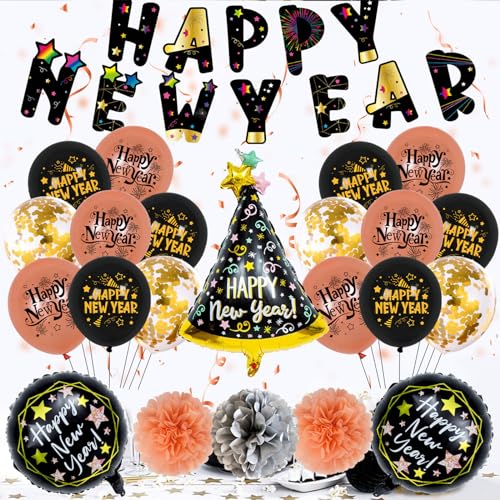 2024 Ballon-Kits, Neujahrsparty-Dekor-Set, festliche schwarze Wimpelgirlanden, Zahlendekorationen, Urlaubsbedarf, dekorative Champagnerflasche von AGONEIR