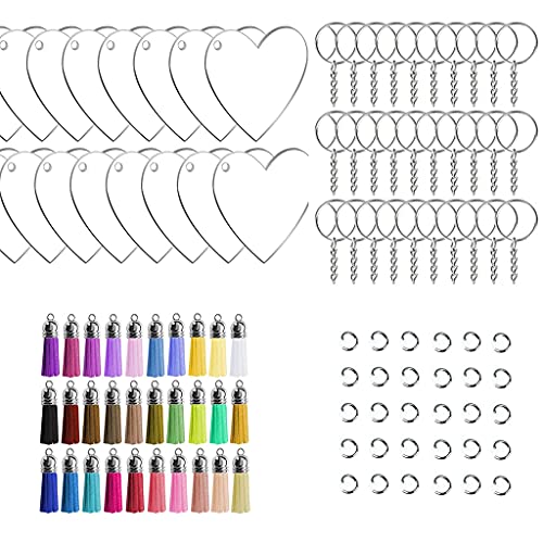 30 Stück/Set Acryl-Schlüsselanhänger-Rohlinge mit Quasten-Kit, klare Kreisscheibe, Sprung für Schlüsselanhänger für Schlüsselanhänger, Basteln, Schlüsselanhänger von AGONEIR