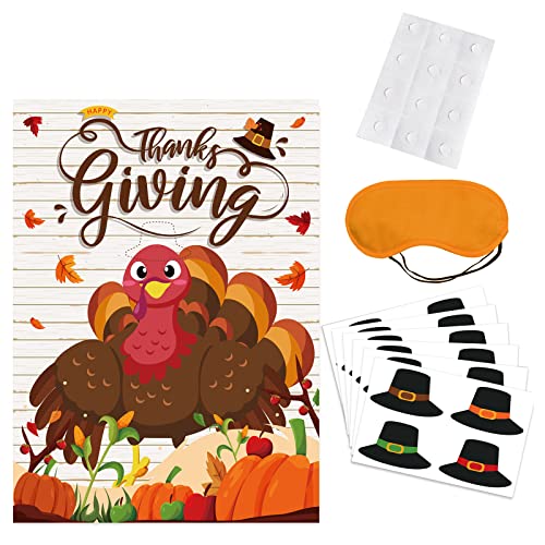 AGONEIR Pin The Hat On The Turkey Thanksgiving Party Game Festival Fall Party For Kids With Reusable Sticker Birthday Party Thanksgiving Games For Toddlers von AGONEIR