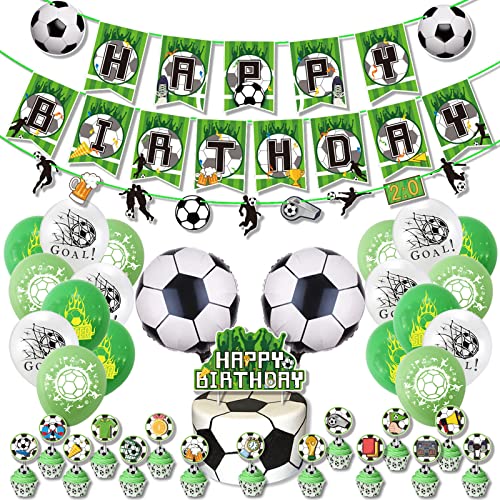 Flanell Fußball Motto Party Dekoration Fußball Kuchen Karte Ballon Junge Geburtstag Arrangement Supplies Fußball Muster Happy Birthday Ballon von AGONEIR