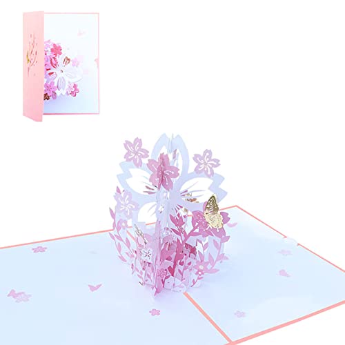Handgefertigte 3D-Grußkarten, Kirschblütenkorb für Karte für Muttertag, Jahrestag, Valentinstag, Hochzeit, 3D-Geburtstagskarten, Erwachsene von AGONEIR
