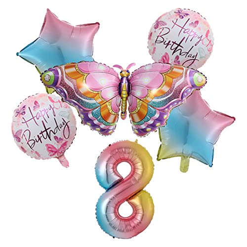 Happy Birthday Schmetterlingsballon-Set, 6 Stück, große Zahlen-Ballons, Geburtstagsparty-Dekoration für Babyparty, Hochzeitsbedarf, Aluminiumfolienballon von AGONEIR