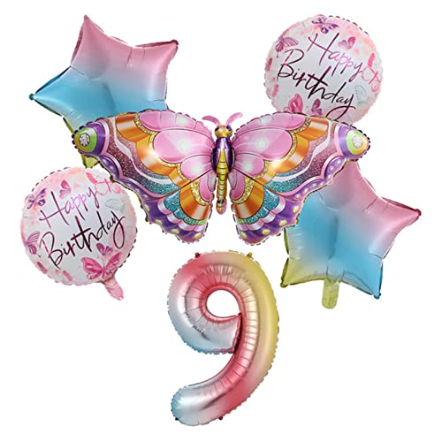 Happy Birthday Schmetterlingsballon-Set, 6 Stück, große Zahlen-Ballons, Geburtstagsparty-Dekoration für Babyparty, Hochzeitsbedarf, Aluminiumfolienballon von AGONEIR