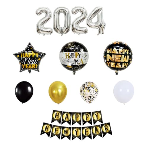 Happy New Year Ballon-Set, Cartoon-Muster, bedruckter Ballon mit Zug, für Schule und Büro, Feiern, Party-Dekorationsset von AGONEIR