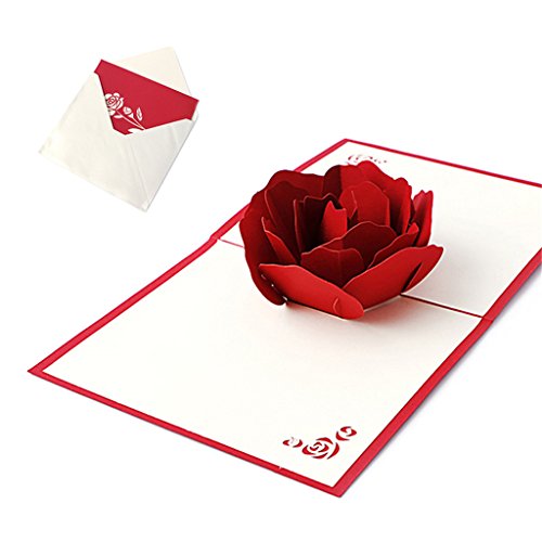 Papier 3D für Karten Rose Blume Grußkarten mit Umschlag Postkarten für Mutter Vatertag Hochzeitstag Grußkarten Innen blanko von AGONEIR