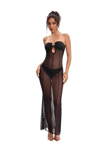 AGOSAK Trägerloses Maxikleid für Damen, Netzstoff, durchsichtig, durchsichtig, Schlauch-Top, lange Kleider, Club-Party, Schwarz, M AGOSAK Trägerloses Maxikleid für Damen, Netzstoff, durchsichtig, durchsichtig, Schlauch-Top, lange Kleider, Club-Party, Schwarz, M von AGOSAK