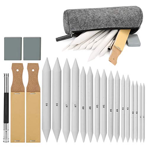 AGPTEK 22 pcs Mischen Papierwischer Set, 16 Blending Stumps Set/Tortillionen Set/Estompen Set mit 2 Schleifpapier-Schärfpads, 1 Stift-Verlängerungswerkzeug, 2 Knetgummi Radiergummis & 1 Filztasche AGPTEK 22 pcs Mischen Papierwischer Set, 16 Blending Stumps Set/Tortillionen Set/Estompen Set mit 2 Schleifpapier-Schärfpads, 1 Stift-Verlängerungswerkzeug, 2 Knetgummi Radiergummis & 1 Filztasche von AGPTEK
