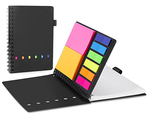 Sticky Notes Set, AGPTEK Haftnotizen Klebezettel Set Selbstklebende Notizzettel, Taschennotizbuch mit Krafteinband, Spiralnotizblock mit Stifthalter und bunten Haftnotizen für Büro und Studenten von AGPTEK