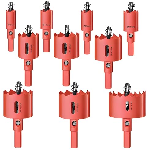 AGSYFFD 10-teiliges Lochsäge Set Bi-Metall HSS M42 Ø16-42mm | Universell für Trockenbau, Rigipsplatten, Holz, Leichtmetall & Kunststoffe | Inkl. Sechskant-Schaft Bohrkrone von AGSYFFD