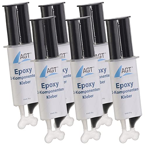 AGT Zweikomponenten-Kleber: Epoxy 2-Komponenten-Kleber, hohe Belastbarkeit: 23 N/mm², 6er-Pack (Epoxy Kleber Kunststoff, 2 Komponenten Kleber Epoxidharz) von AGT