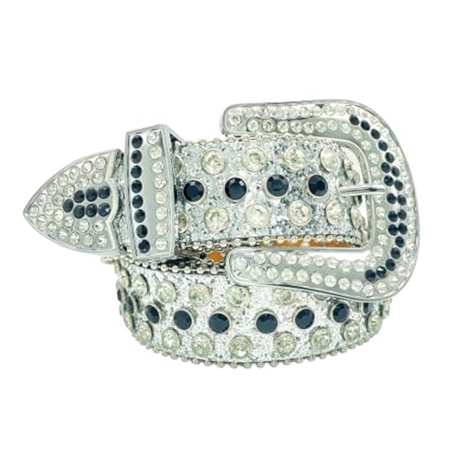 AGUTALITHIC Strassbesetzter Gürtel Für Herren Und Damen Western Cowboy Cowgirl Lederband Glitzernden Pailletten Taillengürtel Mit Kristallen Und Diamanten(110cm/43, Silver) von AGUTALITHIC