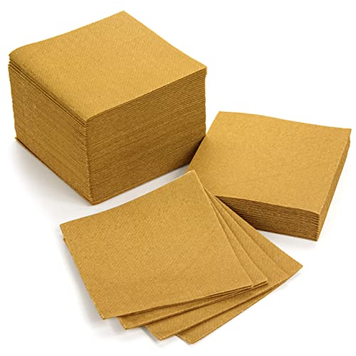 AH AMERICAN HOMESTEAD Papierservietten für Getränke/Bar, klein, 10.2x10.2 cm, goldfarben, Großpackung Party/Hochzeit, dekorative Tischservietten für den Alltag (100 Stück – Gold) von AH AMERICAN HOMESTEAD