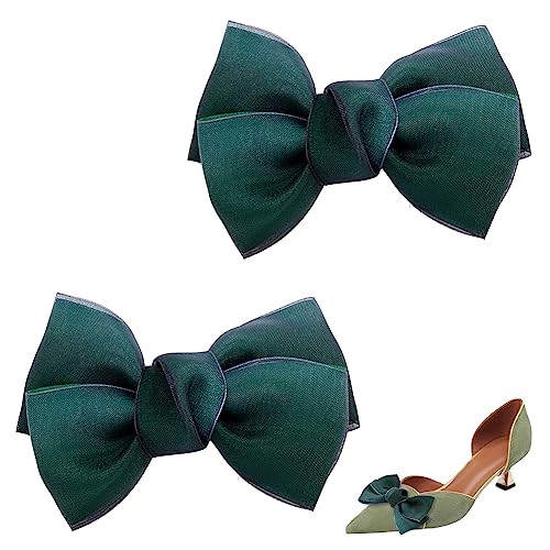 AHANDMAKER 1 Paar Schuhschnalle Mit Schleife, Abnehmbare Bowkont-Schuhclips, Elegante Polyester-Brautschuh-Schnalle, Schuh-Charms, Dekoration Für High-Heel-Kleid, Hut, Hochzeit, Party, Dunkelgrün von AHANDMAKER