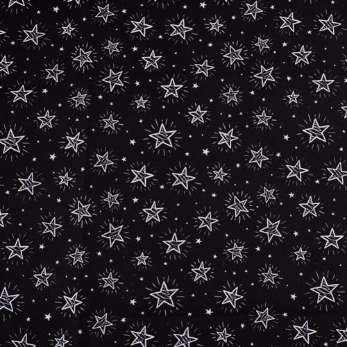 AHANDMAKER 1 Yard, Stoff Mit Weißen Sternen Und Nachthimmel, Polsterstoff Für Bekleidungsaccessoires, DIY Kunsthandwerk,Cotton Fabric by The Yard for Sewing，1.12 x 1.63 Yard, Schwarz von AHANDMAKER