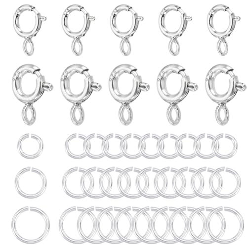 AHANDMAKER 10 Stück 925 Federringverschlüsse Aus Sterlingsilber Mit 30 offenen Biegeringen Runde Halskettenverschlüsse Für Die Herstellung von Selbstgemachtem Schmuck Halsketten Und Armbändern von AHANDMAKER