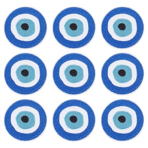 AHANDMAKER 10 Stück Evil Eye Bestickter Aufnäher Zum Aufbügeln, 2.4" Evil Eye Aufnäher Zum Aufbügeln, Bestickter Aufnäher, Evil Eye Patches Für Jacke, Jeans, Rucksack, DIY-Motiv, Blau von AHANDMAKER