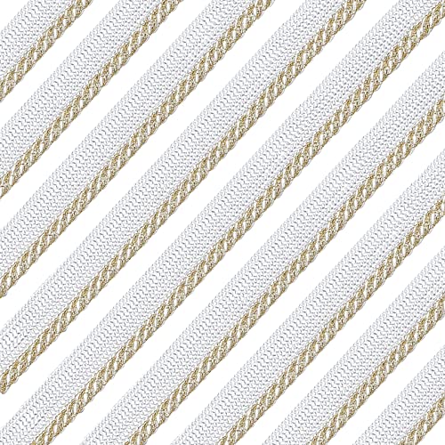 AHANDMAKER 10 Yards 11 mm Weiß/Goldene Paspelborte, Paspelblende Mit Schnur Kordelblende Mit Gedrehter Lippe, Zum Nähen von Kleidung, Kissen, Lampen, Vorhängen von AHANDMAKER