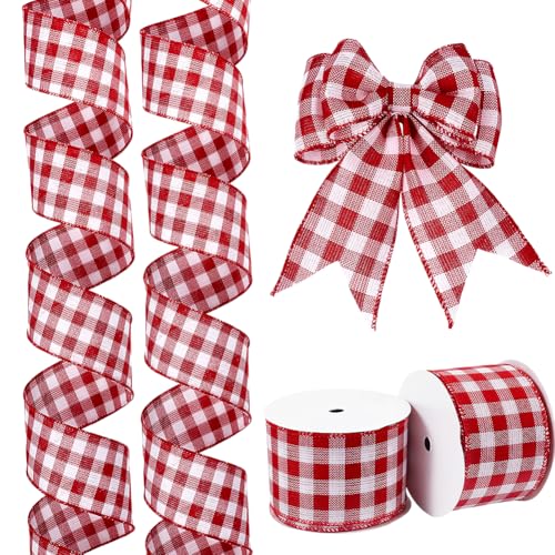 AHANDMAKER 10 Yards 2 Rollen Rot Weiß Karierte Bänder 2 1/2 Zoll Breites Buffalo Plaid Band Gitterband Mit Drahtkante Zum Verpacken von Geschenken AHANDMAKER 10 Yards 2 Rollen Rot Weiß Karierte Bänder 2 1/2 Zoll Breites Buffalo Plaid Band Gitterband Mit Drahtkante Zum Verpacken von Geschenken von AHANDMAKER
