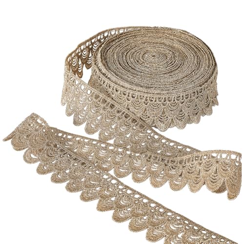 AHANDMAKER 10 Yards Gold Spitzenbesatz Floral Polyester Band 33mm Breit Metallic Venedig Spitzenbesatz Für Hochzeitskleid Verzierung Geschenk Applikation DIY Nähen Handwerk von AHANDMAKER