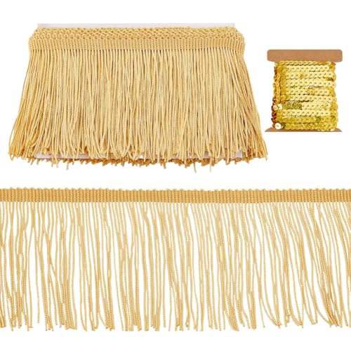 AHANDMAKER 10 Yards Goldene Fransenborte 2 Stile Stoffquaste 4 Zoll Breite Quastenborte Mit Paillettenbesatz Für Lateinamerikanische Hochzeitskleider DIY Bastelarbeiten Kleidungsaccessoires AHANDMAKER 10 Yards Goldene Fransenborte 2 Stile Stoffquaste 4 Zoll Breite Quastenborte Mit Paillettenbesatz Für Lateinamerikanische Hochzeitskleider DIY Bastelarbeiten Kleidungsaccessoires von AHANDMAKER