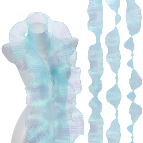 AHANDMAKER 10 Yards Organza Rüschenstoff Rüschen Plissierter Chiffonbesatz 4.3 Zoll Breites Dekoratives Band Zum Nähen DIY Hochzeitskleid Tasche Basteln Heimdekoration Blau von AHANDMAKER