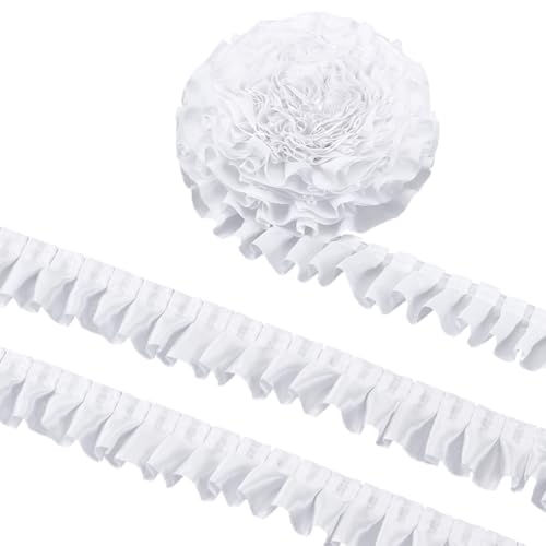 AHANDMAKER 10 Yards Satin Rüschenbesatz Stoffbesätze 1 1/2 Zoll Breites Weißes Plissiertes Spitzenband Mit Rüschen Satinband Geraffte Bänder Zum Nähen von Stoffen Basteln Applikationen Dekoration von AHANDMAKER