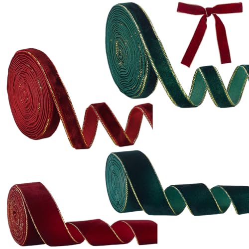 AHANDMAKER 10 m Rote Und Grüne Samtbänder Mit Goldbesatz 2 Größen 2 Farben Weihnachtliche Satinbänder Sortiert Solides Dünnes Band Für Weihnachtsbaumschleifen Geschenkverpackungen AHANDMAKER 10 m Rote Und Grüne Samtbänder Mit Goldbesatz 2 Größen 2 Farben Weihnachtliche Satinbänder Sortiert Solides Dünnes Band Für Weihnachtsbaumschleifen Geschenkverpackungen von AHANDMAKER