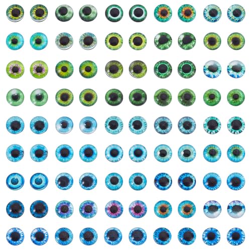 AHANDMAKER 100 Stück Glasaugen Cabochons 8mm Gemischte Stilaugen Flache Rückseite Gewölbte Cabochons Halbrund Mit Bösem Blickmuster Für Kunstrequisiten Kamee Anhänger Schmuckherstellung von AHANDMAKER