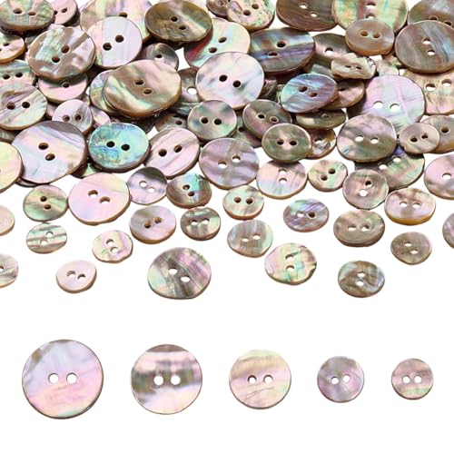AHANDMAKER 100 Stück Natürliche Muschelknöpfe Knöpfe In 6 Größe 10–17.5mm Mit Rundem 2 Loch Nähknopf Zum Nähen von Kleidung Hemden Anzügen Stirnbändern DIY Basteln von AHANDMAKER