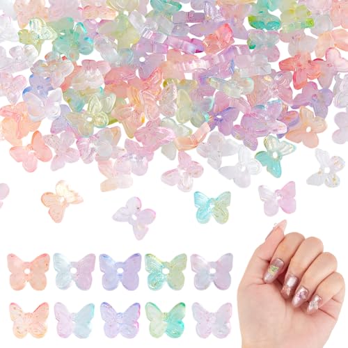 AHANDMAKER 100 Stück Schmetterlings Nagel Charms 5 Farben 3D Glas Glänzender Schmetterling Nagelkunstzubehör Klare Glänzende Schmetterlingsperlen Für Die Herstellung von Ohrringen Armbändern von AHANDMAKER