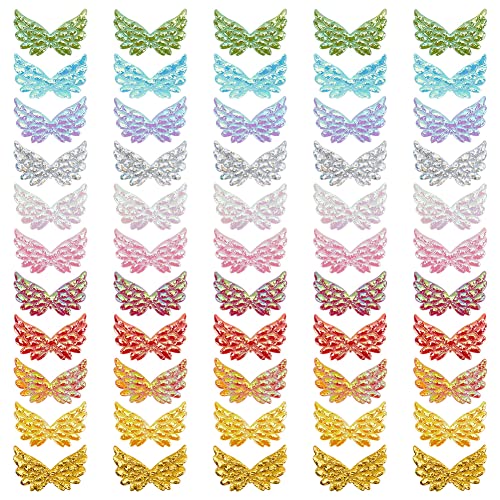 AHANDMAKER 110 Stück Glitzer Engelsflügel Aufnäher, 11 Farben 1.38 Zoll Eisen Auf Patches Flügel Geprägte Applikation, Mini Angel Wing Ornament Zubehör Zum Nähen von Abendkleidern Hosen, Schuhen von AHANDMAKER