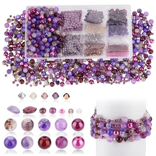AHANDMAKER 1152 Stück Schmuckherstellungsset Aus Glasperlen In 13 Stilen Gemischte Violette Kristallglasperlen Mit Löchern Runde Lose Perle Für DIY Handwerk Halskette Armband AHANDMAKER 1152 Stück Schmuckherstellungsset Aus Glasperlen In 13 Stilen Gemischte Violette Kristallglasperlen Mit Löchern Runde Lose Perle Für DIY Handwerk Halskette Armband von AHANDMAKER