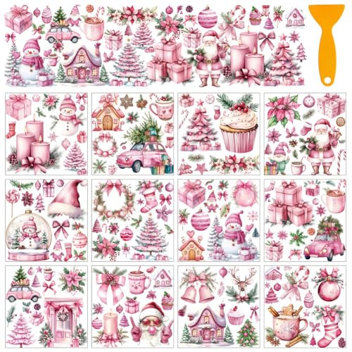 AHANDMAKER 12 Blatt Rosa Weihnachts Transferaufkleber Zum Aufreiben Weihnachtsbaum Weihnachtsmann Schneemann Fensterdekoration Möbelaufkleber Für Heimdekoration DIY Bastelbedarf 5.5x5.5" AHANDMAKER 12 Blatt Rosa Weihnachts Transferaufkleber Zum Aufreiben Weihnachtsbaum Weihnachtsmann Schneemann Fensterdekoration Möbelaufkleber Für Heimdekoration DIY Bastelbedarf 5.5x5.5" von AHANDMAKER