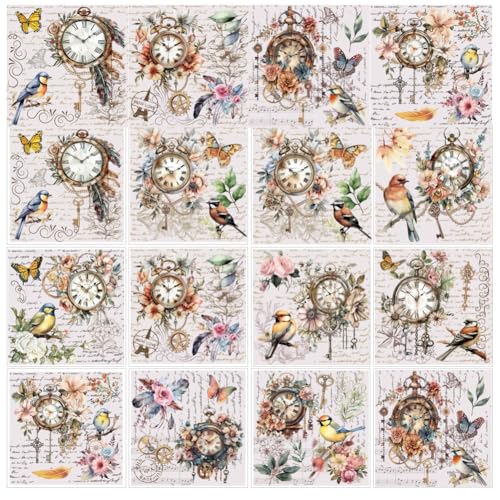 AHANDMAKER 12 Blatt Rub-On-Transfers Mit Vintage-Uhr, Blumen Und Vögel Rubbel-Transferaufkleber, Poesie-Aufkleber Zum Aufreiben Für Holz, Papier, Möbel, Basteln, 5.5x5.5 Zoll AHANDMAKER 12 Blatt Rub-On-Transfers Mit Vintage-Uhr, Blumen Und Vögel Rubbel-Transferaufkleber, Poesie-Aufkleber Zum Aufreiben Für Holz, Papier, Möbel, Basteln, 5.5x5.5 Zoll von AHANDMAKER