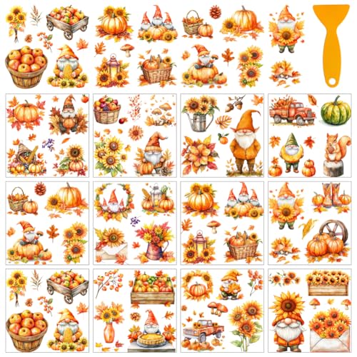 AHANDMAKER 12 Blatt Thanksgiving Herbst Gnome Rub On Transfer Zum Basteln Kürbis Sonnenblumen Aufkleber Möbel Aufkleber Für Zuhause Schule Büro DIY Bastelbedarf von AHANDMAKER
