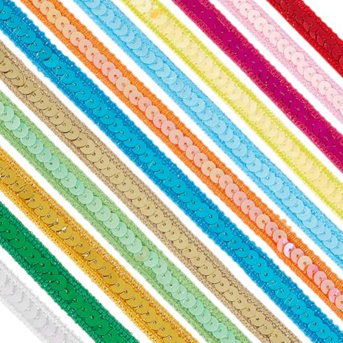 AHANDMAKER 12 Farbe 26.25 Yards Paillettenbandbesatz 0.5 Zoll Flacher Paillettenstreifenbesatz Glitter Paillette Band Pailletten Nähen String Für Handwerk Verschönerung Stirnband Kleid Decor von AHANDMAKER