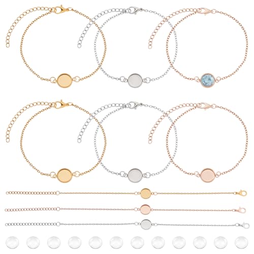 AHANDMAKER 12 Stück 3 Farben Armband Lünettentablett 304 Edelstahl Kabelketten Mit Glas Cabochons 10mm Leeres Tablett Armreifen Armbänder Zum Basteln von DIY Schmuck AHANDMAKER 12 Stück 3 Farben Armband Lünettentablett 304 Edelstahl Kabelketten Mit Glas Cabochons 10mm Leeres Tablett Armreifen Armbänder Zum Basteln von DIY Schmuck von AHANDMAKER