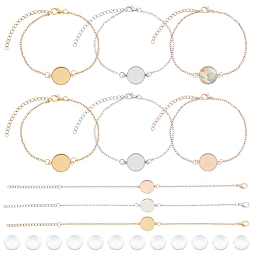 AHANDMAKER 12 Stück 3 Farben Armband Lünettentablett 304 Edelstahl Kabelketten Mit Glas Cabochons 14mm Leeres Tablett Armreifen Armbänder Zum Basteln von DIY Schmuck AHANDMAKER 12 Stück 3 Farben Armband Lünettentablett 304 Edelstahl Kabelketten Mit Glas Cabochons 14mm Leeres Tablett Armreifen Armbänder Zum Basteln von DIY Schmuck von AHANDMAKER