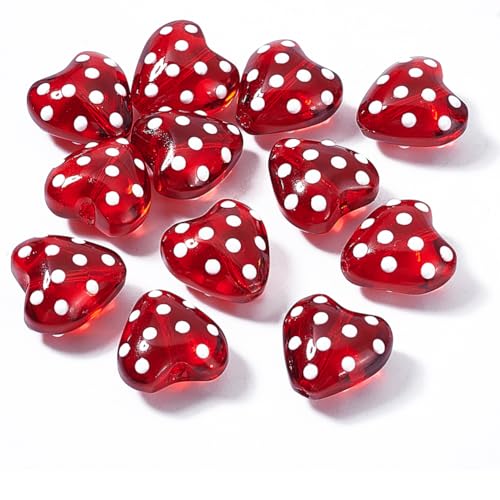 AHANDMAKER 12 Stück Handgefertigte Lampwork Glasperlen Rote Herz Lose Perlen Kristall Liebesherz Abstandhalter Perlen Charms Für DIY Handwerk Anhänger Halskette Schmuckherstellung von AHANDMAKER
