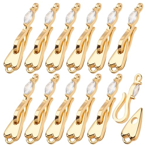 AHANDMAKER 12 Stück S Hakenverschlüsse Goldene Schmuckverschlüsse Messing Strass S Förmige Hakenverbinder Drahtaufhänger Zubehör Für DIY Halsketten Schmuckherstellung von AHANDMAKER