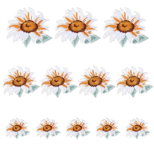 AHANDMAKER 12 Stück Sonnenblumen Stickerei Aufnäher In 3 Größen Applikation Zum Aufnähen Und Aufbügeln Kleidungsabzeichen Zum Verstecken von Schäden Zum Reparieren von Kleidung Rucksäcken von AHANDMAKER