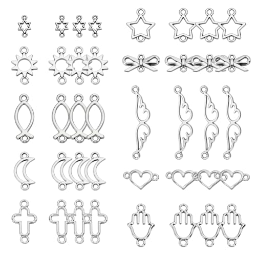 AHANDMAKER 120 Stück Kronleuchter-Anhänger, 12 Stile, tibetische Ohrringe, Kronleuchter-Komponenten, hohle Glieder, antikes Silber, Metallverzierungen für DIY baumelnde Ohrringe von AHANDMAKER