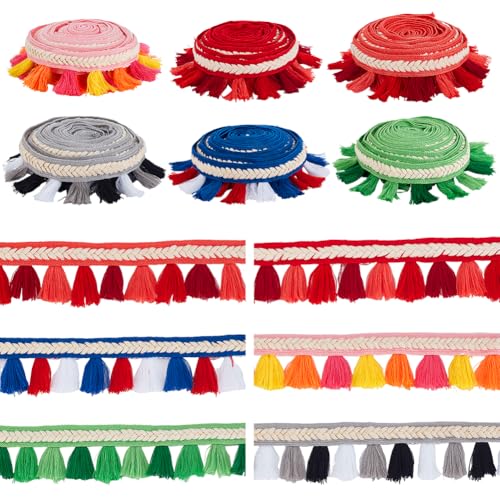 AHANDMAKER 13 Yards Quastenfransenbesatz 1 1/8 Zoll Breite Bunte Quastenbänder Aus Polyestergewebe Zum Nähen von Fransenbesatz Für Stoffkleider Vorhänge Heimdekoration von AHANDMAKER