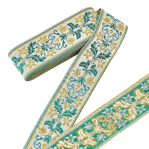 AHANDMAKER 14~16 Yards Ethnisches Stickerei Spitzenband 2.36" Blatt Verdrahtetes Florales Glitzerband Florales Webband Zum Nähen Basteln Geschenkverpackung Heimdekoration von AHANDMAKER