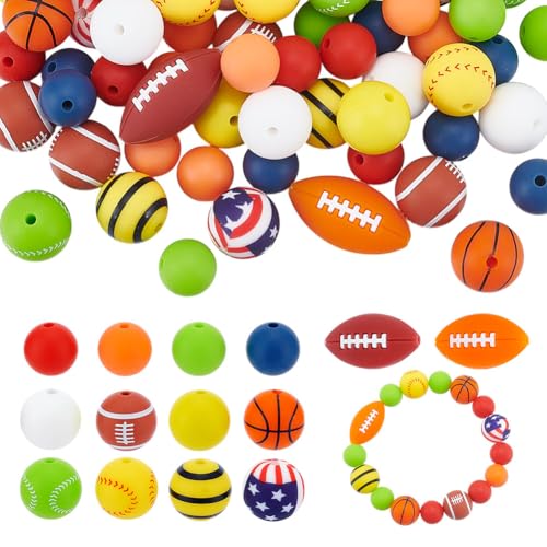 AHANDMAKER 14 Stil Sportball Perlen 68 Stück Bunte Sportthemen Tennis Volleyball Baseball Fußball Perlen Für Armbänder Halsketten Ohrringe Haargummis Schlüsselanhänger Basteln von AHANDMAKER